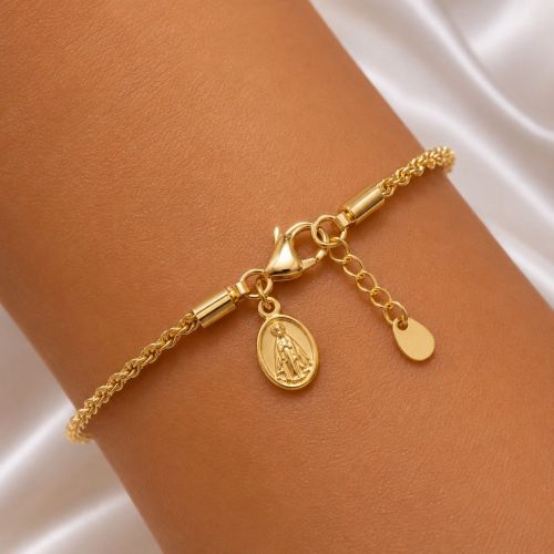 Pulseira Elo Baiano com Nossa Senhora Aparecida Banhado a Ouro