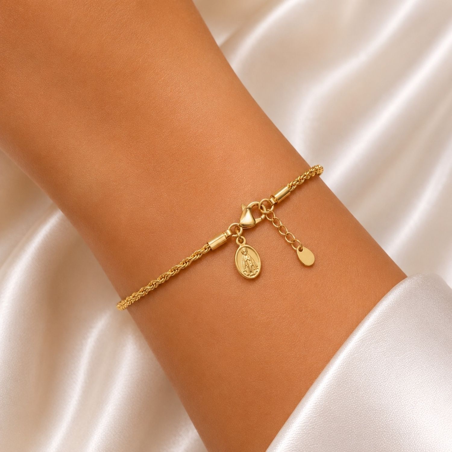 Pulseira Elo Baiano com Nossa Senhora Aparecida Banhado a Ouro