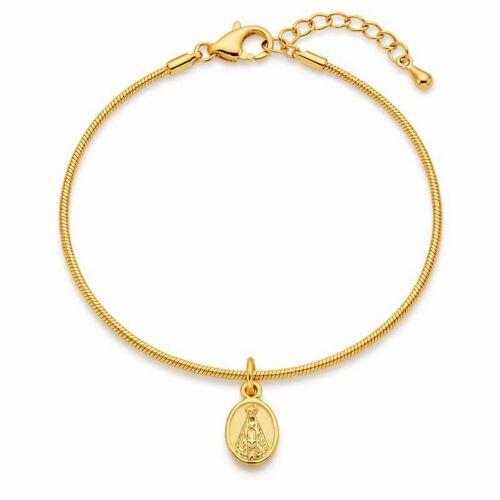 Pulseira Rabo de Rato com Nossa Senhora Aparecida Banhado a Ouro