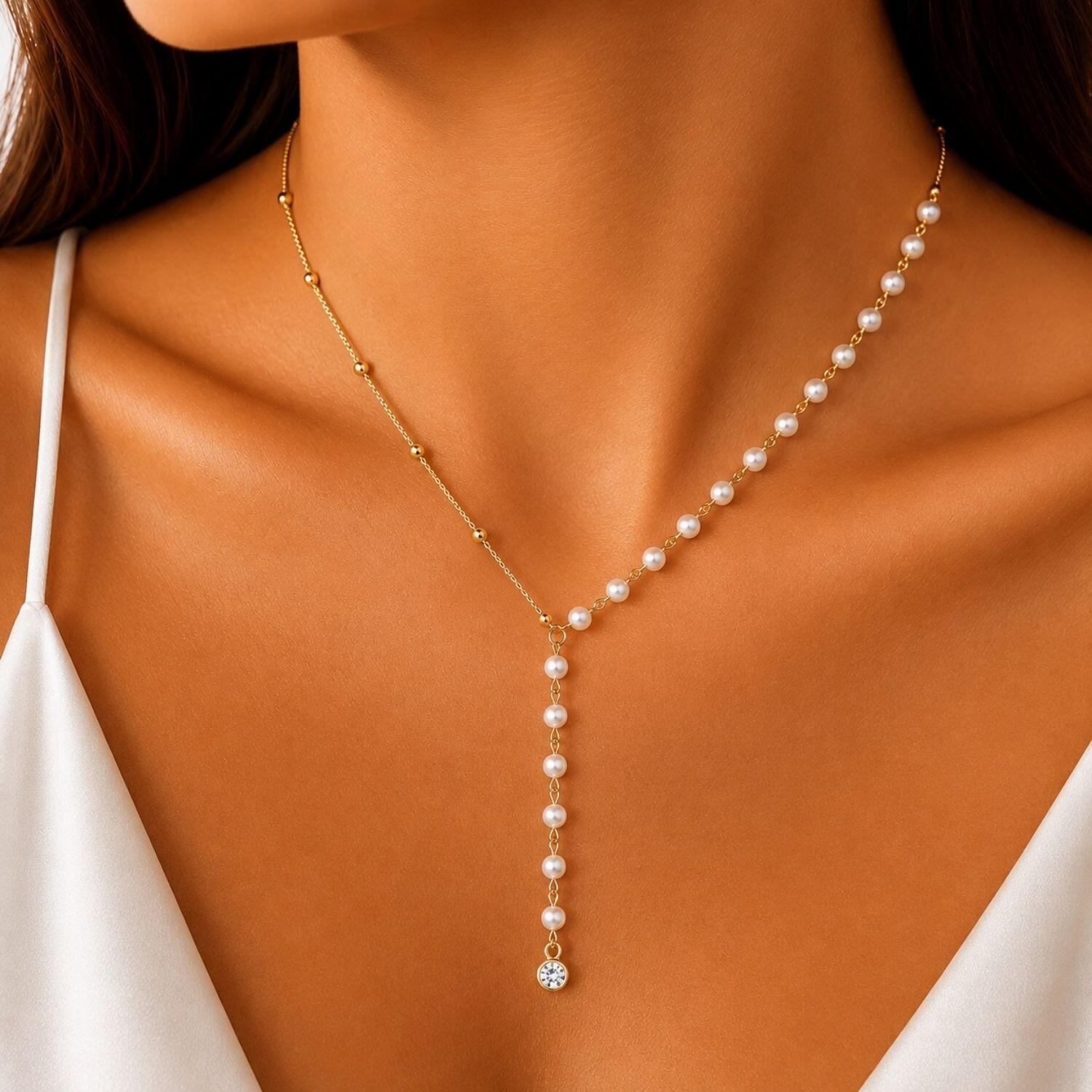 Choker Gravatinha Pérola e Bolas Lisa Banhado a Ouro