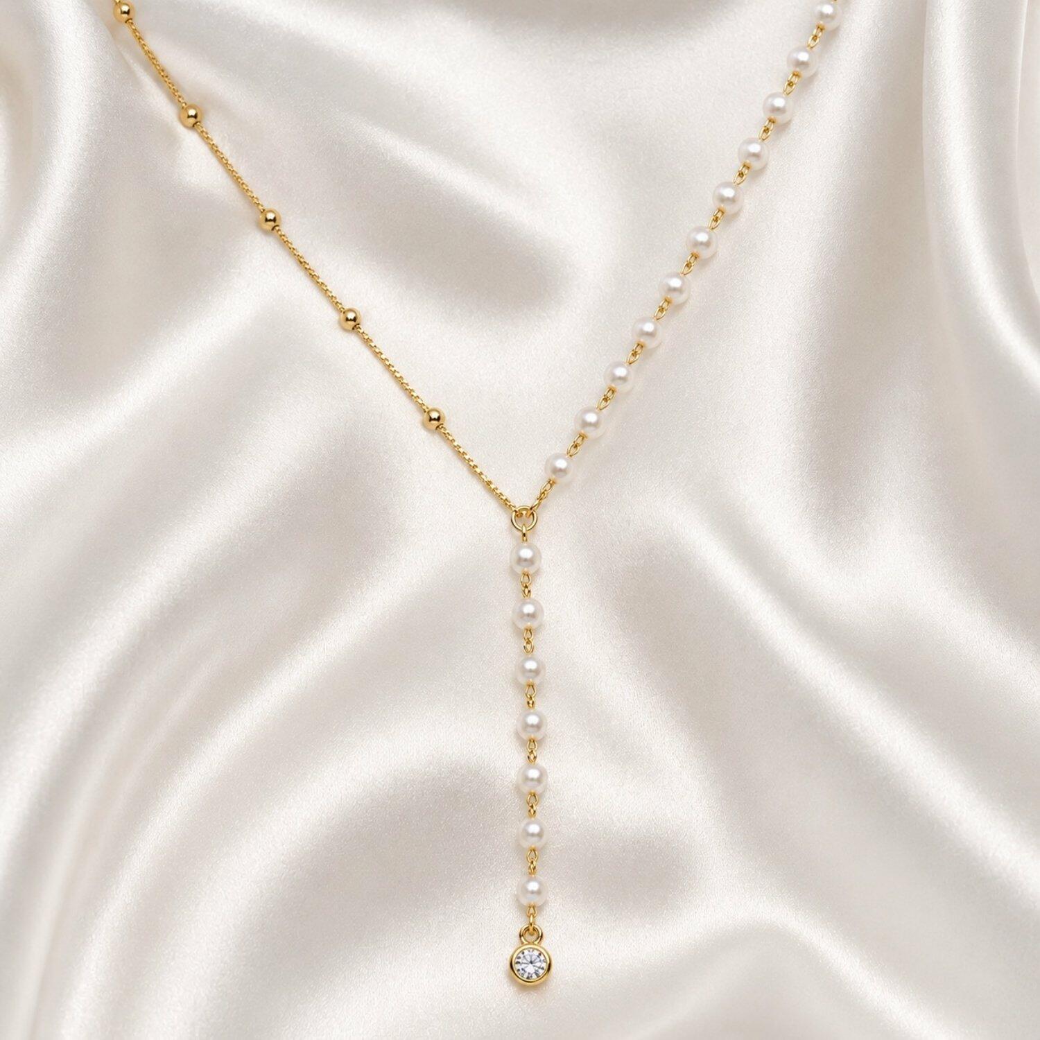 Choker Gravatinha Pérola e Bolas Lisa Banhado a Ouro