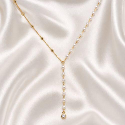 Choker Gravatinha Pérola e Bolas Lisa Banhado a Ouro