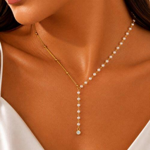 Choker Gravatinha Pérola e Bolas Lisa Banhado a Ouro