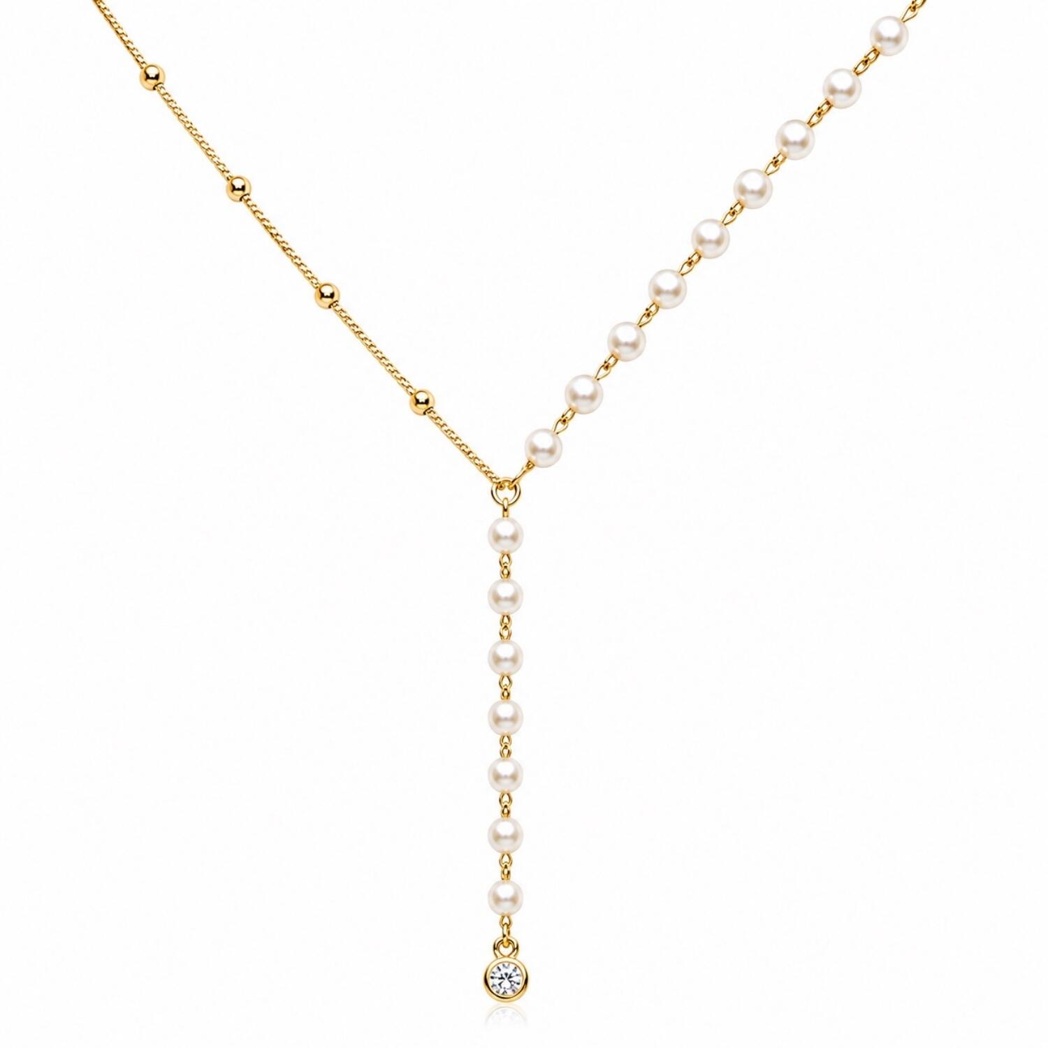 Choker Gravatinha Pérola e Bolas Lisa Banhado a Ouro