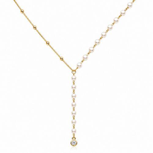 Choker Gravatinha P�rola e Bolas Lisa Banhado a Ouro