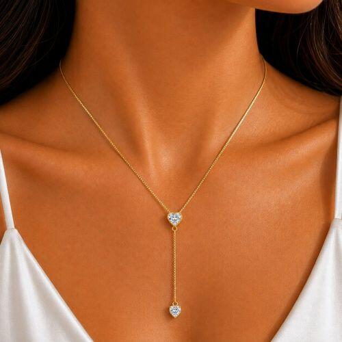 Colar Gravatinha Cora��o Zirc�nia Cristal Banhado a Ouro