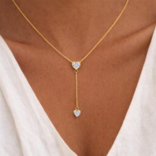 Colar Gravatinha Coração Zircônia Cristal Banhado a Ouro