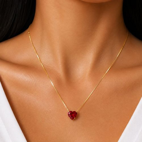 Colar Cora��o Zirc�nia Rubi Banhado a Ouro