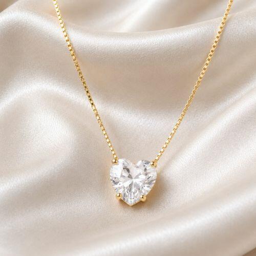 Colar Coração Zircônia Cristal Banhado a Ouro