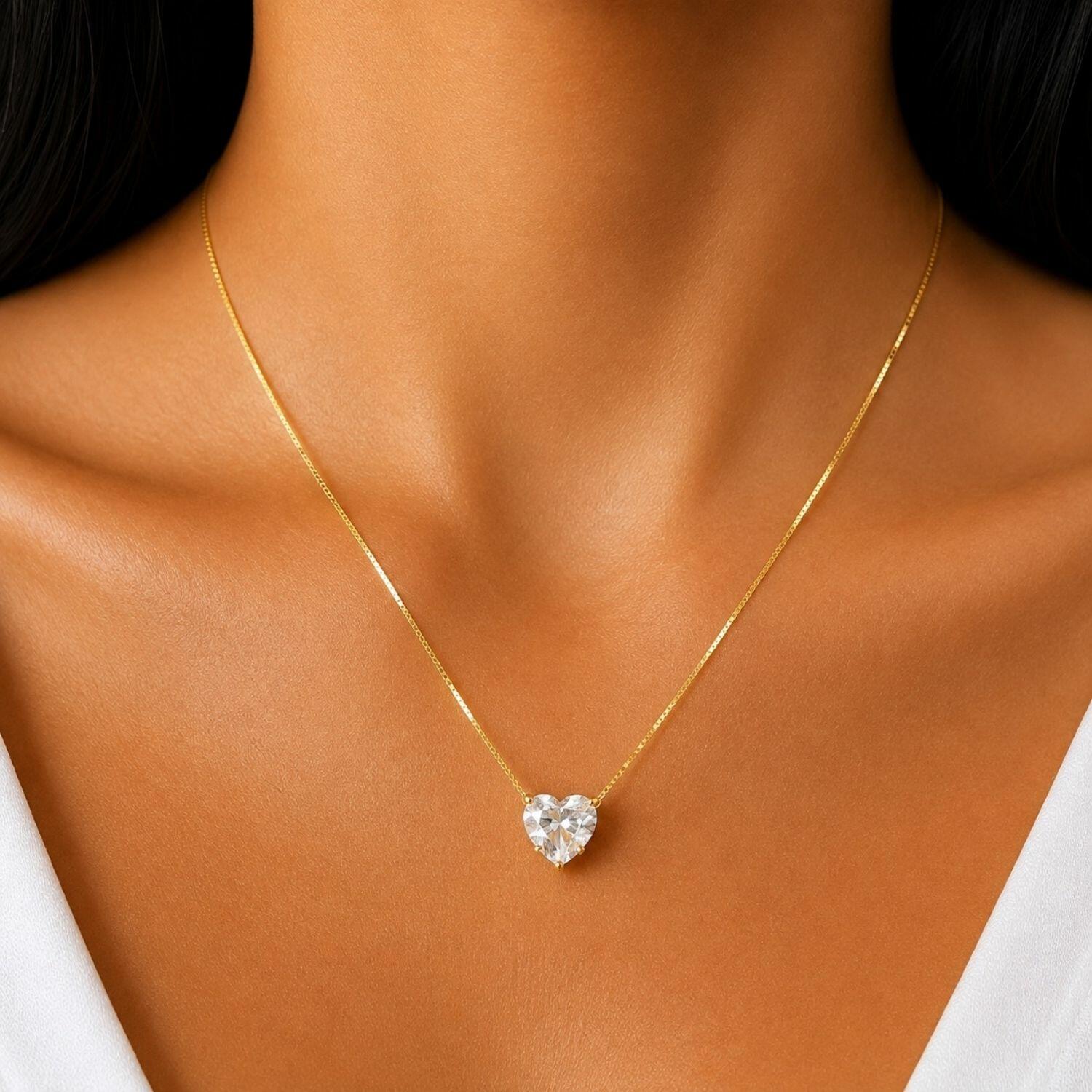 Colar Coração Zircônia Cristal Banhado a Ouro