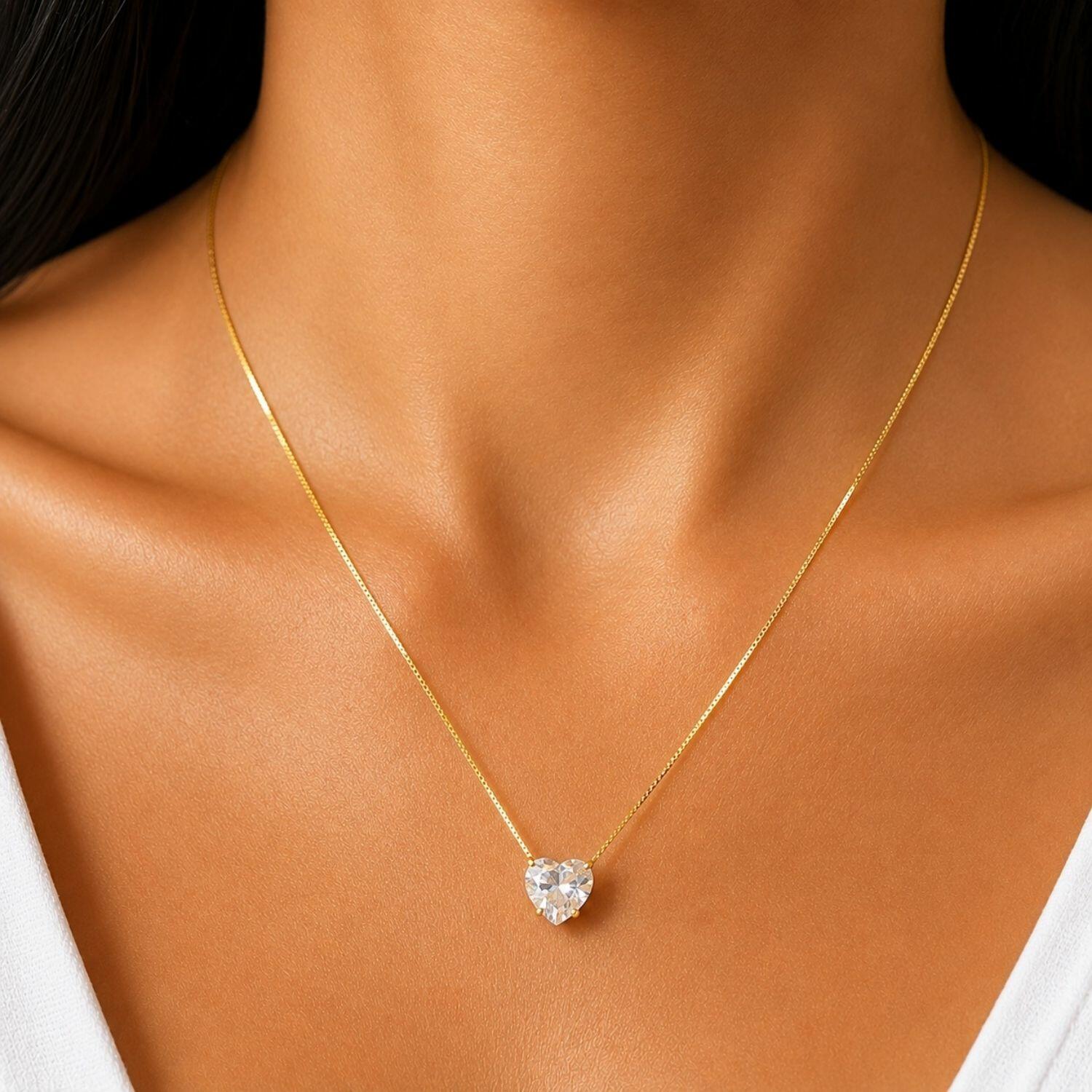 Colar Coração Zircônia Cristal Banhado a Ouro