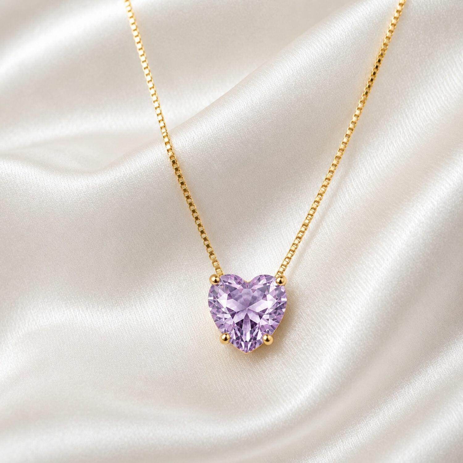Colar Coração Zircônia Ametista Banhado a Ouro