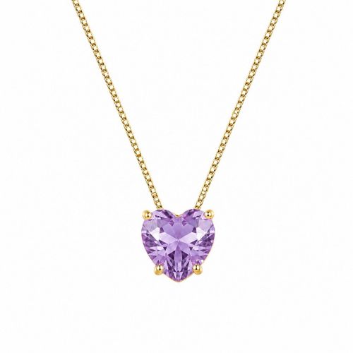 Colar Cora��o Zirc�nia Ametista Banhado a Ouro