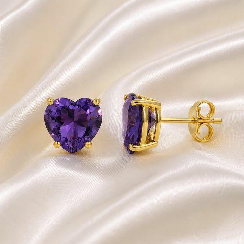 Brinco Cora��o Zirc�nia Ametista Banhado a Ouro