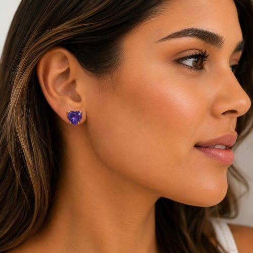 Brinco Cora��o Zirc�nia Ametista Banhado a Ouro