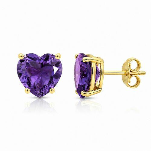 Brinco Cora��o Zirc�nia Ametista Banhado a Ouro