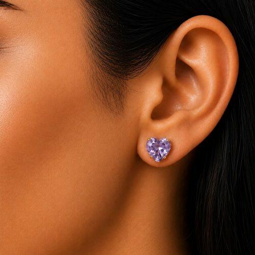 Brinco Cora��o Zirc�nia Ametista Banhado a Ouro