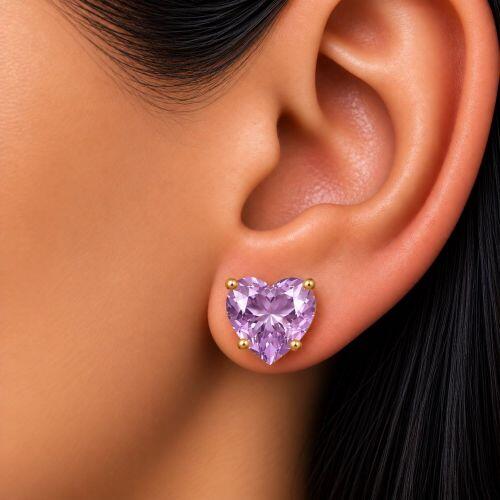 Brinco Cora��o Zirc�nia Ametista Banhado a Ouro