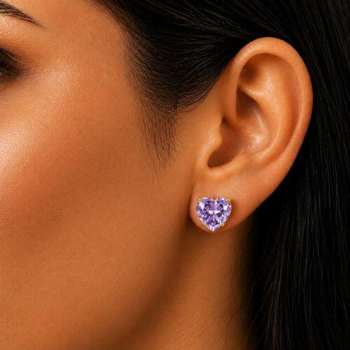 Brinco Cora��o Zirc�nia Ametista Banhado a Ouro