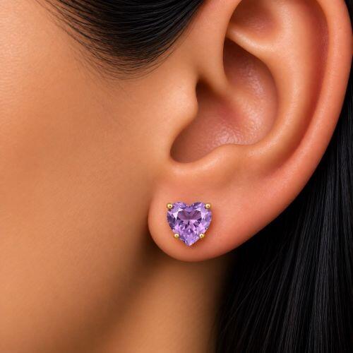 Brinco Cora��o Zirc�nia Ametista Banhado a Ouro