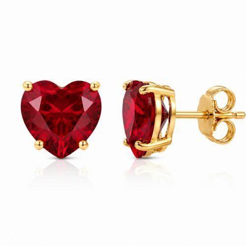 Brinco Cora��o Zirc�nia Rubi Banhado a Ouro