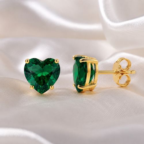 Brinco Coração Zircônia Esmeralda Banhado a Ouro