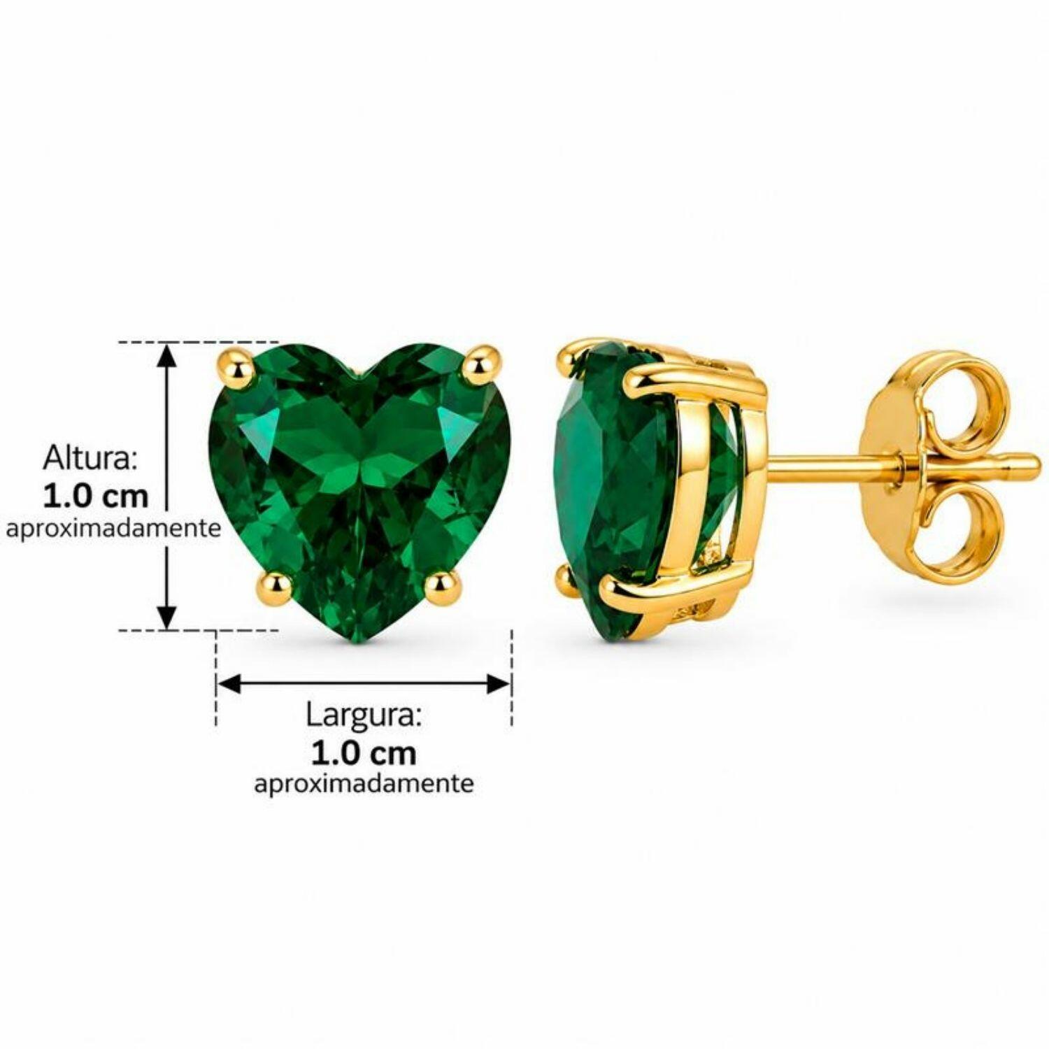 Brinco Coração Zircônia Esmeralda Banhado a Ouro