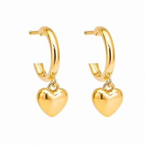 Brinco Argola Meia Cana 1.5 cm com Cora��o Liso Banhado em Ouro 18k
