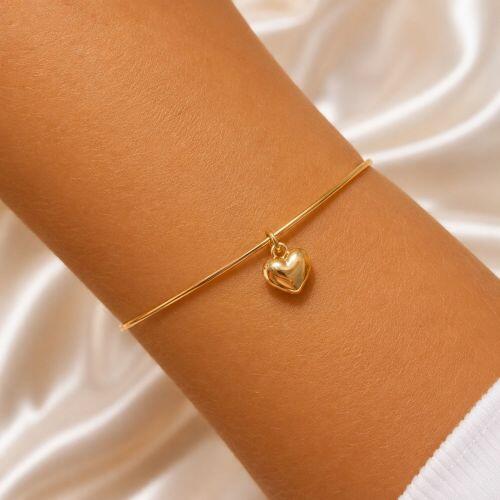 Bracelete Aberto Liso com Cora��o Banhado a Ouro