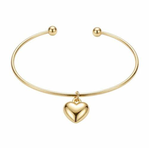 Bracelete Aberto Liso com Cora��o Banhado a Ouro