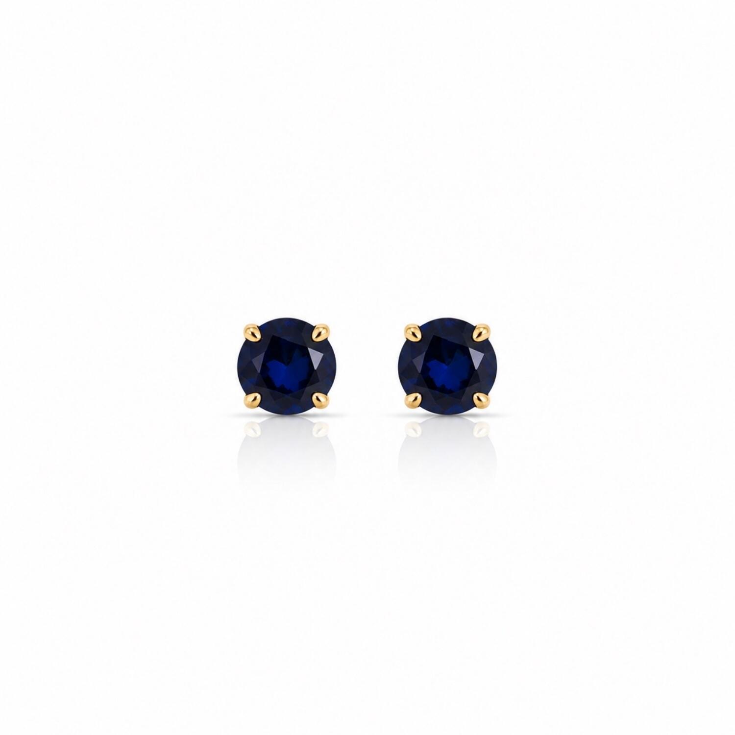 Brinco Ponto de Luz Zircônia Azul Safira Banhado a Ouro