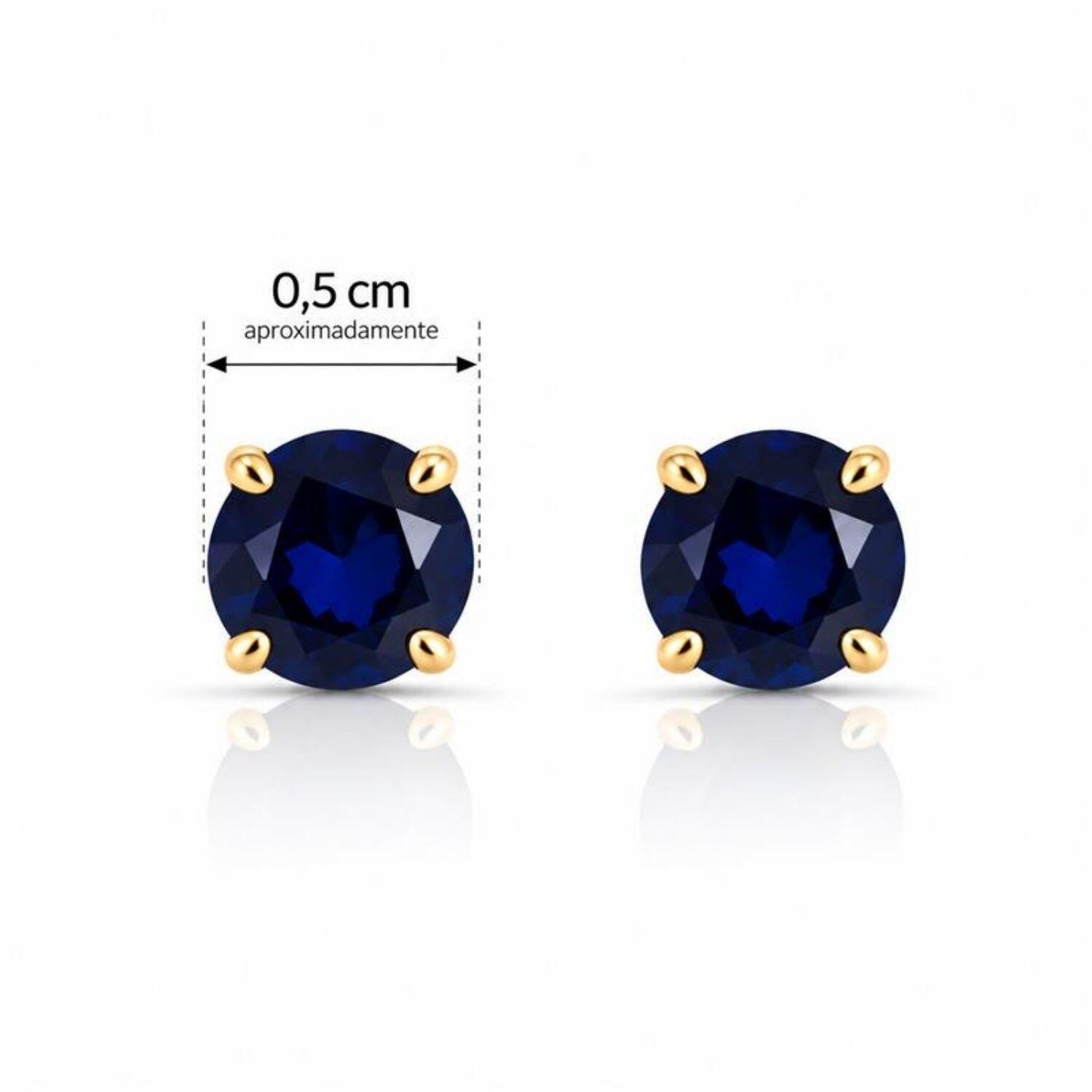 Brinco Ponto de Luz Zircônia Azul Safira Banhado a Ouro