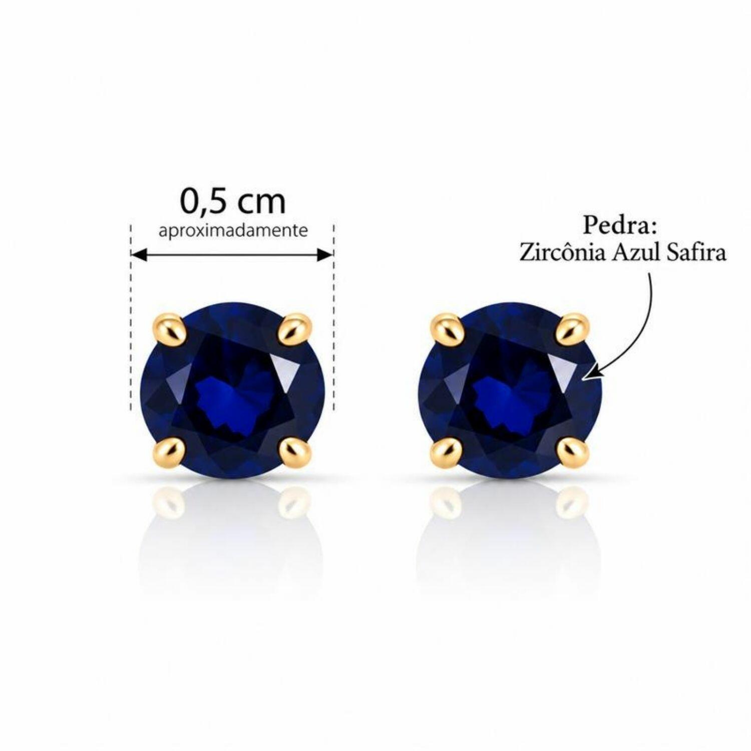 Brinco Ponto de Luz Zircônia Azul Safira Banhado a Ouro