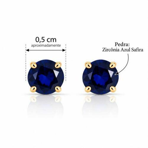 Brinco Ponto de Luz Zircônia Azul Safira Banhado a Ouro