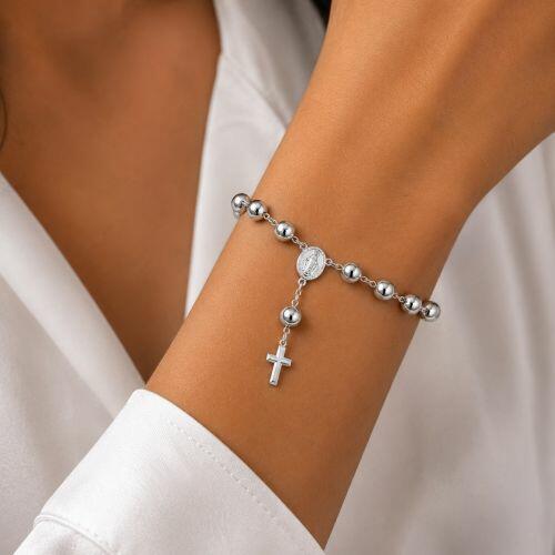 Pulseira Ter�o Nossa Senhora Milagrosa Banhado a Prata