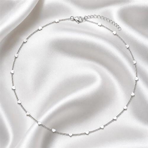 Choker Mini Corações Liso Banhado a Prata