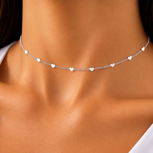 Choker Mini Corações Liso Banhado a Prata