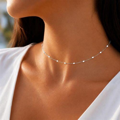 Choker Mini Cora��es Liso Banhado a Prata