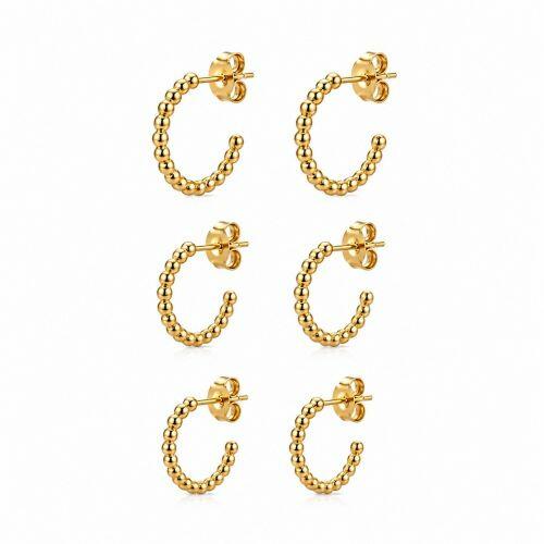 Brinco Trio Argola Meia Cana com Bolas Lisa Banhado a Ouro