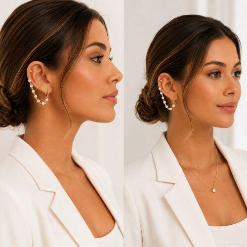Brinco Ear Line Ponto de Luz com Piercing Fake Banhado a Ouro