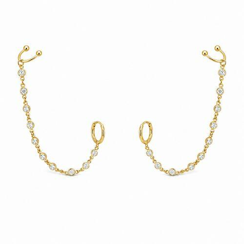 Brinco Ear Line Ponto de Luz com Piercing Fake Banhado a Ouro