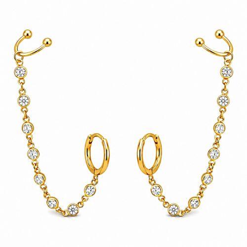 Brinco Ear Line Ponto de Luz com Piercing Fake Banhado a Ouro
