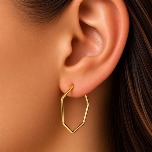 Brinco Argola Geom�trica 2.5 cm Banhado a Ouro