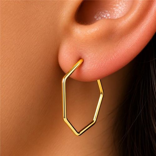 Brinco Argola Geom�trica 2.5 cm Banhado a Ouro