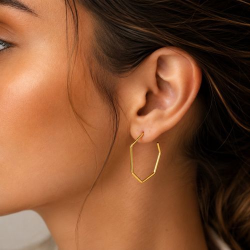 Brinco Argola Geom�trica 2.5 cm Banhado a Ouro