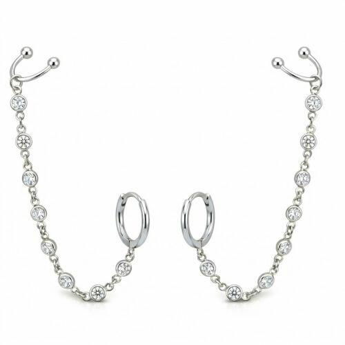 Brinco Ear Line Ponto de Luz com Piercing Fake Banhado a Prata