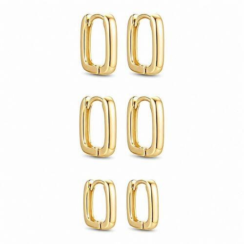 Brinco Trio Argola Retangular Liso Banhado em Ouro 18K