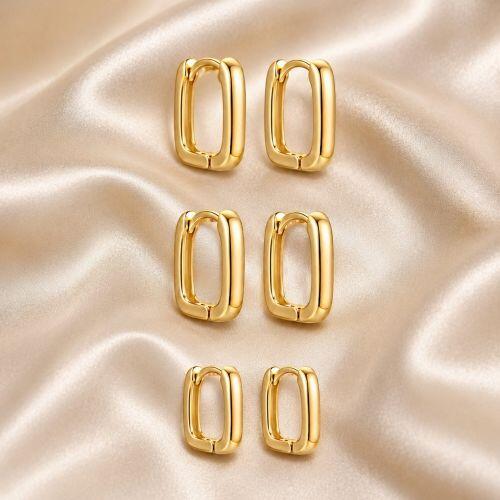 Brinco Trio Argola Retangular Liso Banhado em Ouro 18K