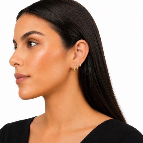 Brinco Trio Argola Retangular Liso Banhado em Ouro 18K