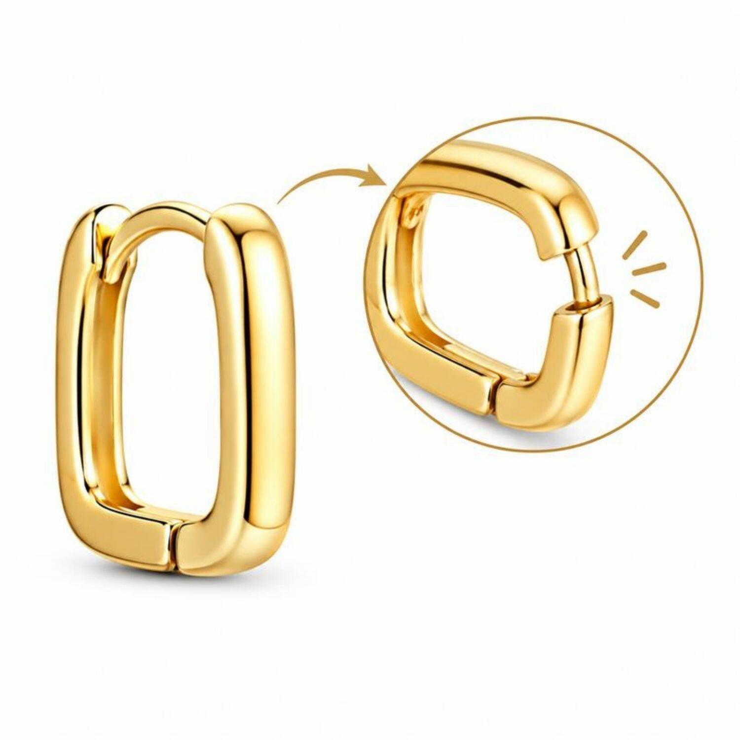 Brinco Trio Argola Retangular Liso Banhado em Ouro 18K